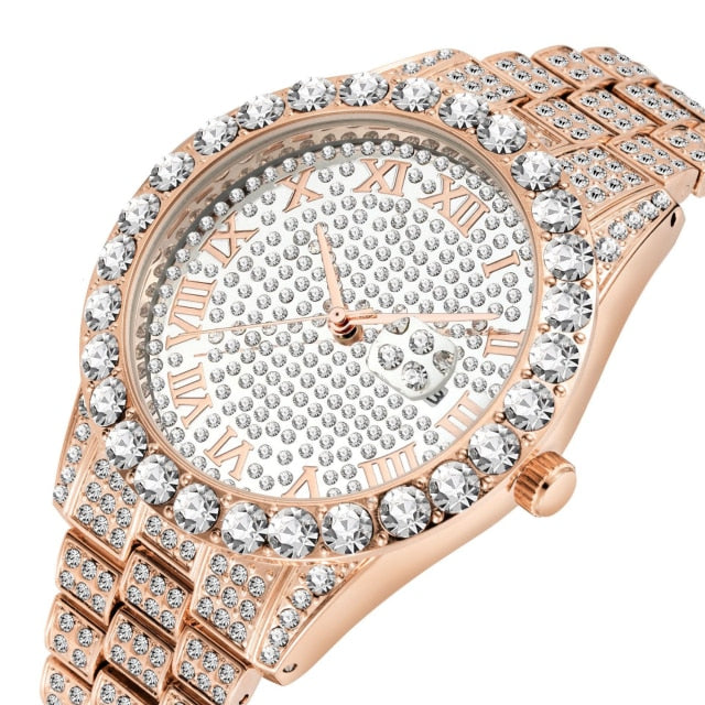 Men Women Watches Stainless Steel Band Fashion Luxury Rhinestones Quartz Elegant Casual