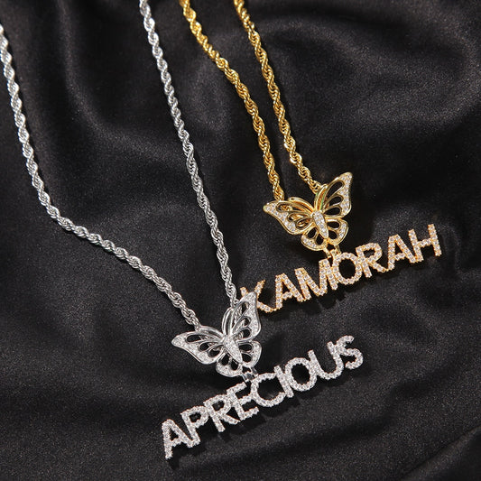 Name Necklace Mini Letter With Butterfly Hook Custom Personalized Necklace Cubic Zirconia