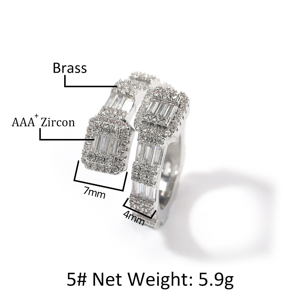 Baguette Rings Full Bling Iced Out Cubic Zircon AAA Rings