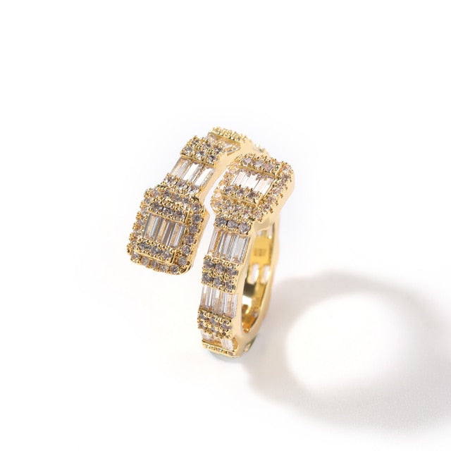 Baguette Rings Full Bling Iced Out Cubic Zircon AAA Rings