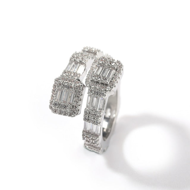 Baguette Rings Full Bling Iced Out Cubic Zircon AAA Rings