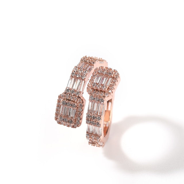 Baguette Rings Full Bling Iced Out Cubic Zircon AAA Rings